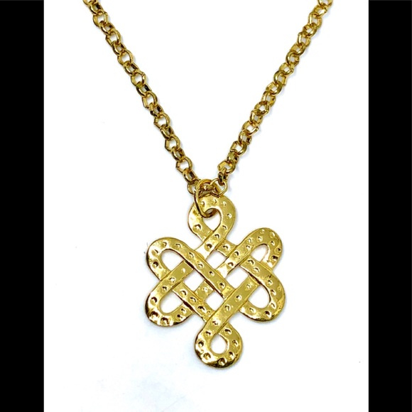 Celtic Knot Knotwork Textured Gold Tone Necklace - Picture 1 of 3